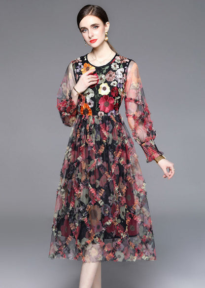 French Embroideried Ruffled Patchwork Tulle Dresses Summer