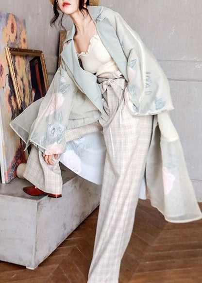French Peter Pan Collar Pockets Patchwork Organza Trench Coats Spring
