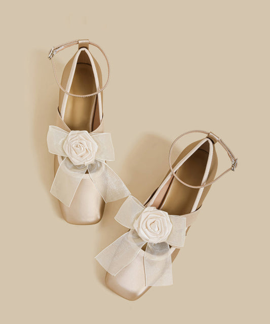 French Splicing Chunky High Heels Champagne Satin