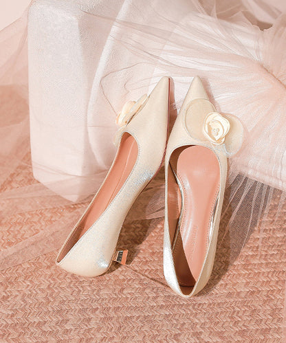 French Splicing Kitten Heels Champagne Pointed Toe
