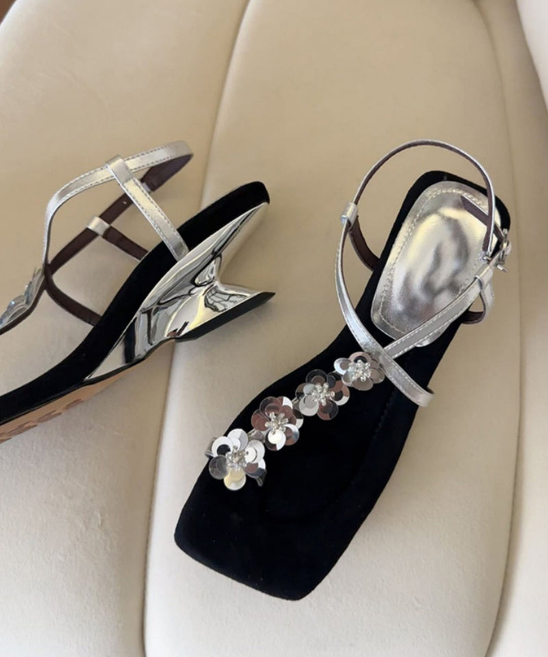 French Gold Faux Leather Wedge Heels Sandals