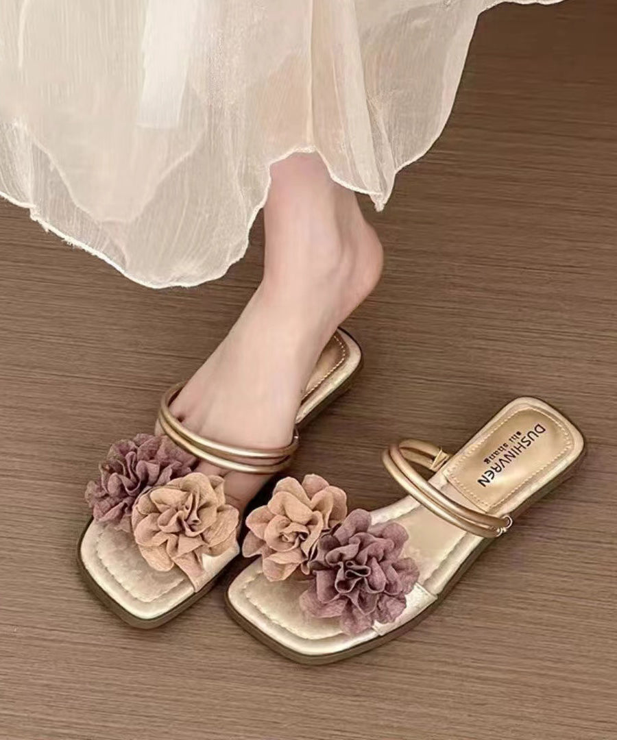 French Gold Flower Comfortable Slide Sandals Summer