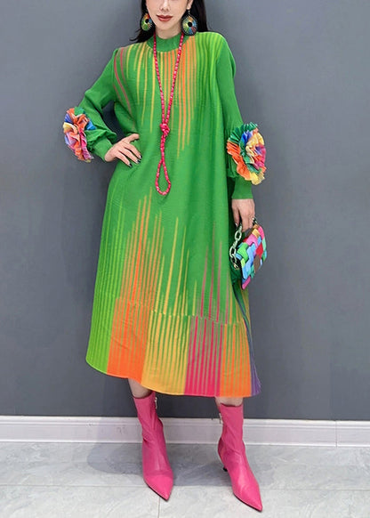 French Gradient Green Oversized Decorated Robe Dresses Spring