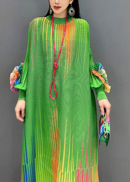 French Gradient Green Oversized Decorated Robe Dresses Spring