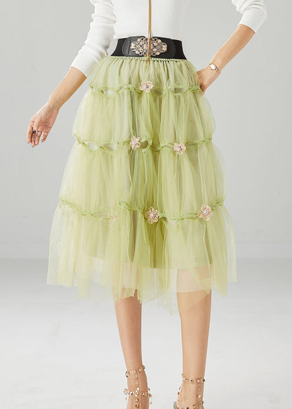 French Grass Green Tulle Skirt Summer