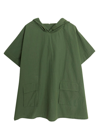French Green Oversized Pockets Cotton Sweatshirt Summer