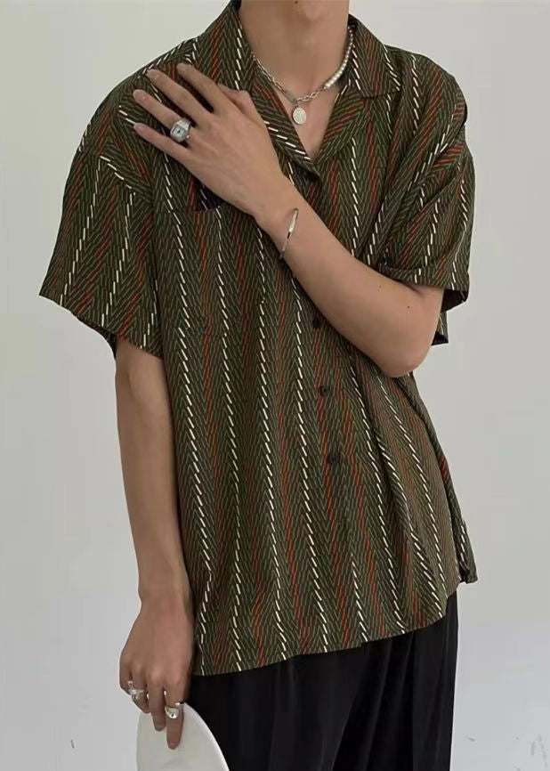 French Green Peter Pan Collar Button Cotton Shirts Short Sleeve