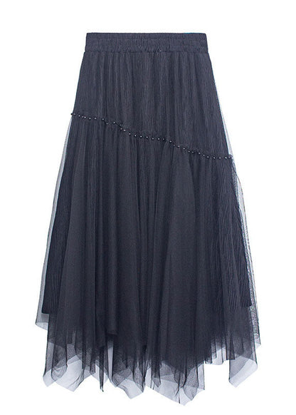 French Grey Nail Bead Patchwork Asymmetrical Design Fall Skirt