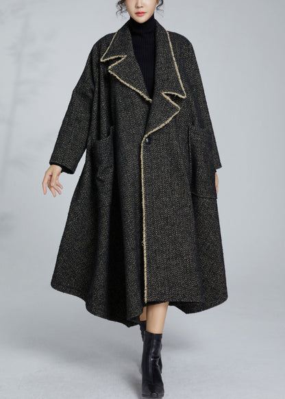 French Grey Notched Button Pockets Woolen Coat Winter