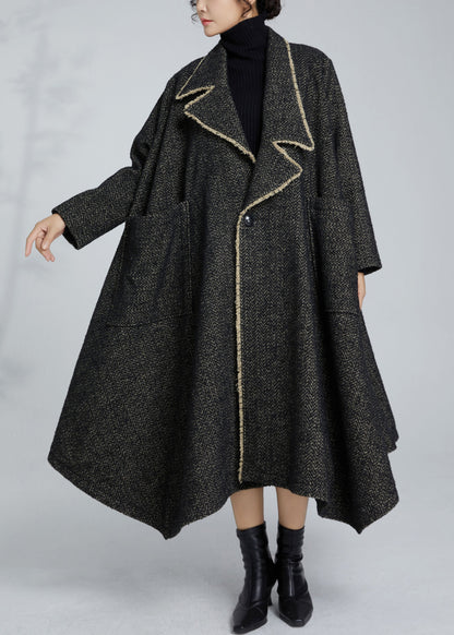 French Grey Notched Button Pockets Woolen Coat Winter