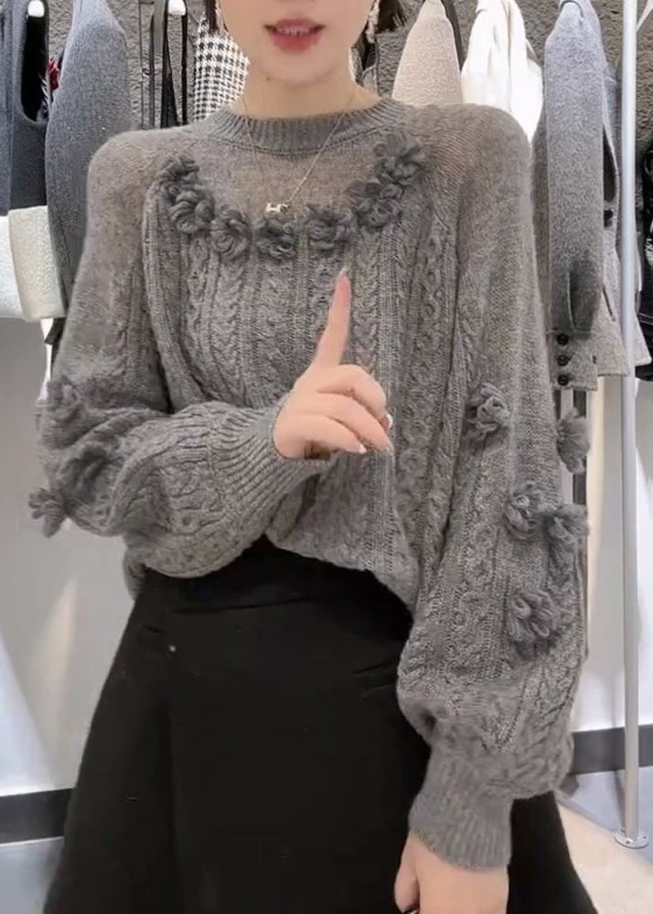 French Grey O Neck Knit Sweaters Spring