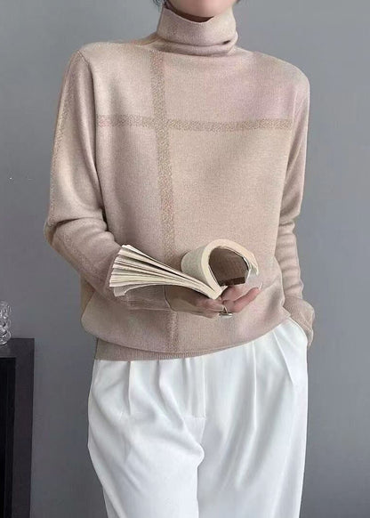 French Grey Turtleneck Patchwork Wear on Both Sides Knit Top Long Sleeve