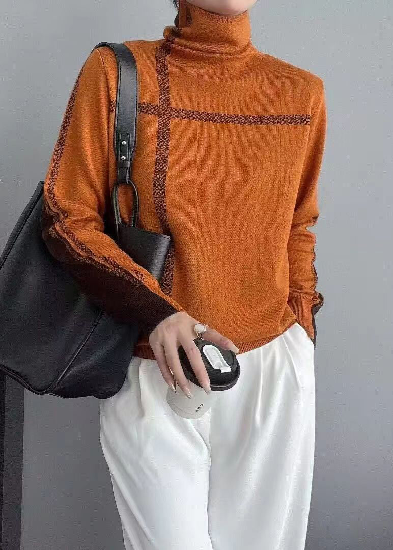 French Grey Turtleneck Patchwork Wear on Both Sides Knit Top Long Sleeve