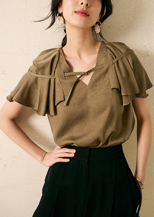 French Grey V Neck Cotton T Shirt Summer