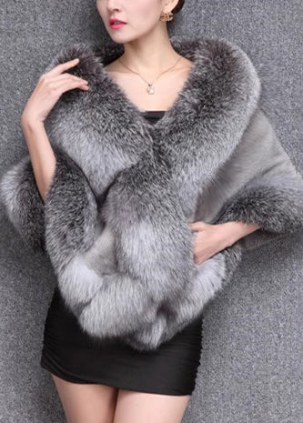 French Grey Warm Faux Fox Fur ' Shawl Winter