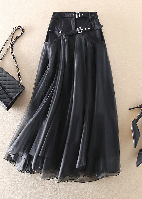 French Black Patchwork Tulle Skirts Spring