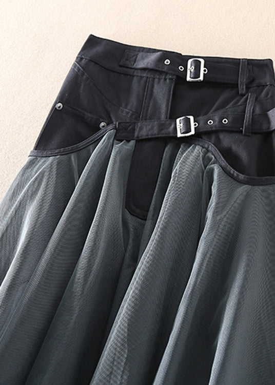 French Black Patchwork Tulle Skirts Spring