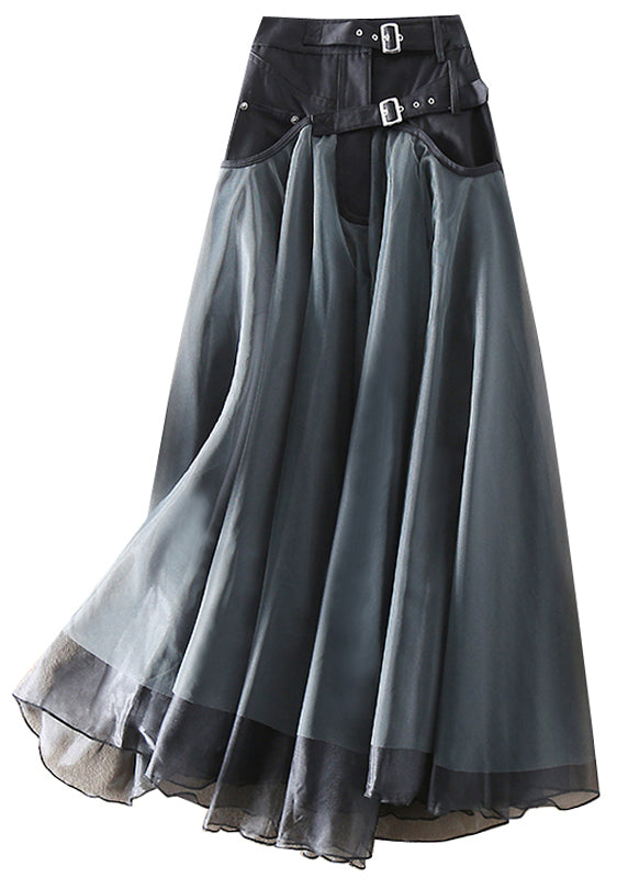 French Black Patchwork Tulle Skirts Spring