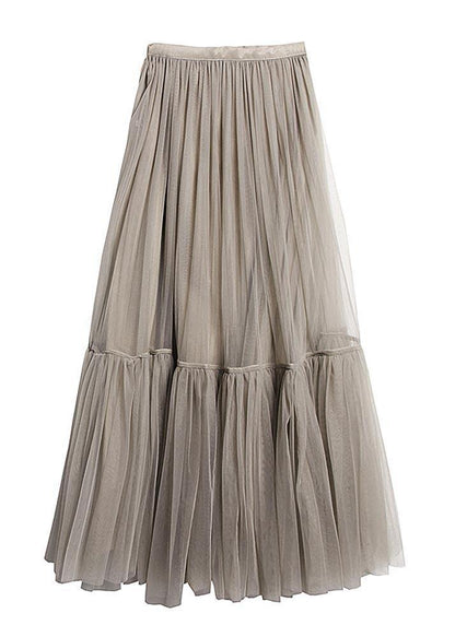 French Grey Zippered Retro Mid Length Mesh Skirt