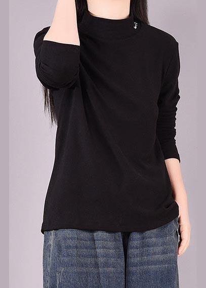 French High Neck Spring Top Silhouette Pattern Black Shirts