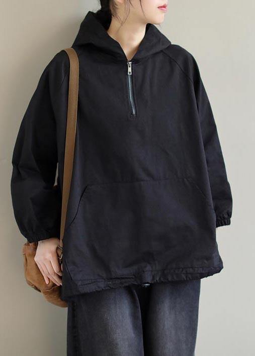 French Hooded Zip Up Spring Clothes Ideas Black Top