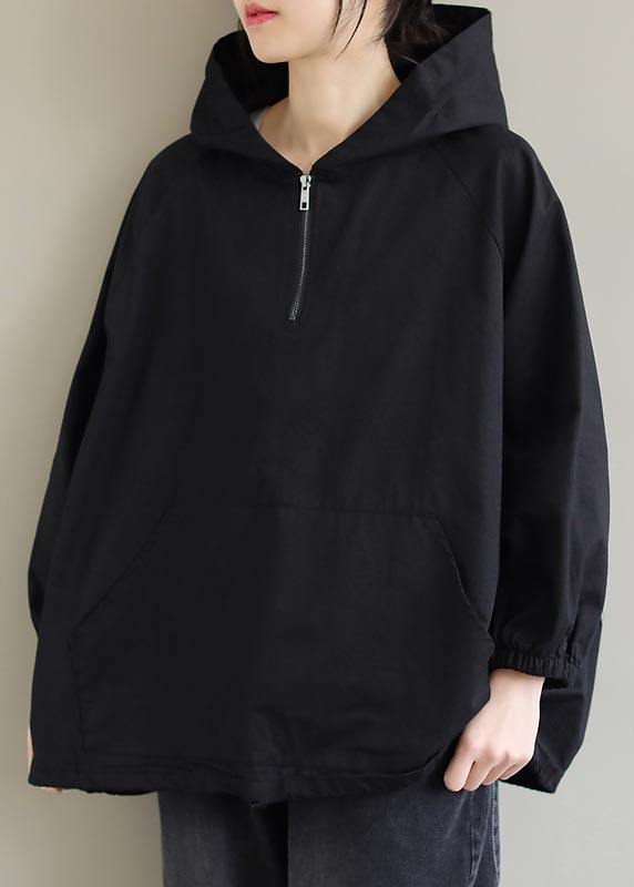 French Hooded Zip Up Spring Clothes Ideas Black Top