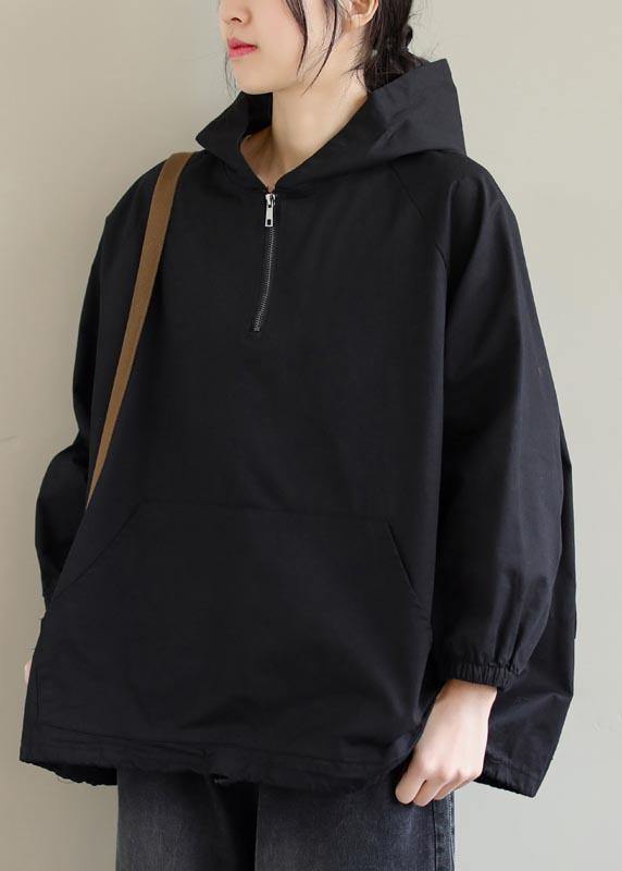 French Hooded Zip Up Spring Clothes Ideas Black Top