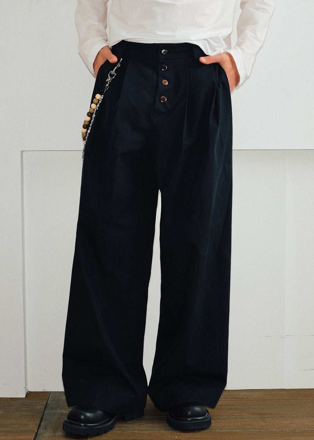 French Khaki Button Pockets Cotton Pants Summer
