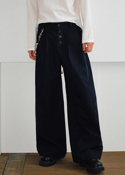 French Khaki Button Pockets Cotton Pants Summer