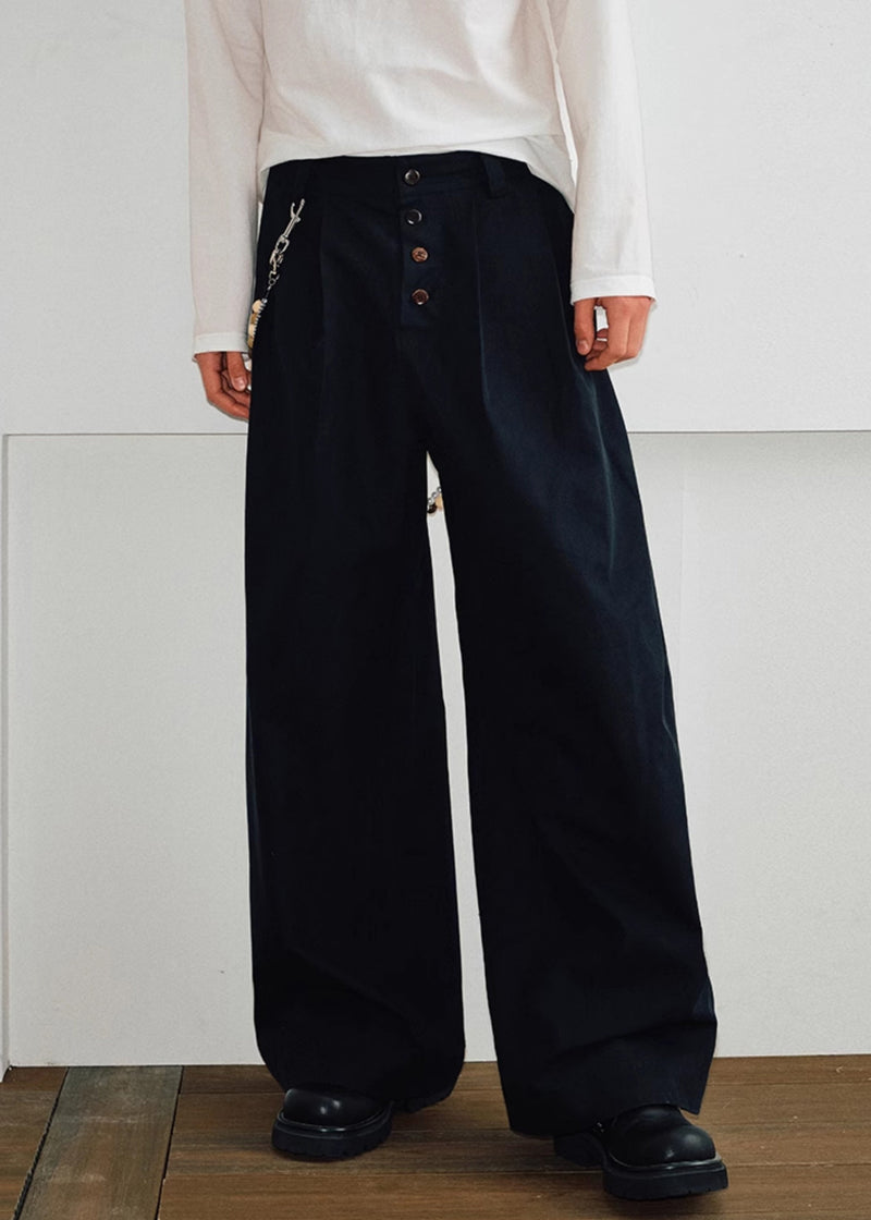 French Khaki Button Pockets Cotton Pants Summer