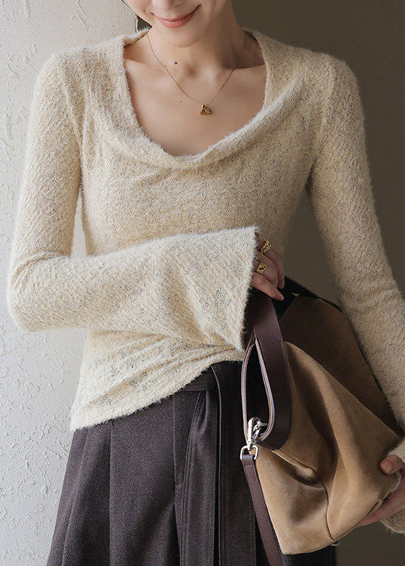 French Khaki Draped Neck Top Spring
