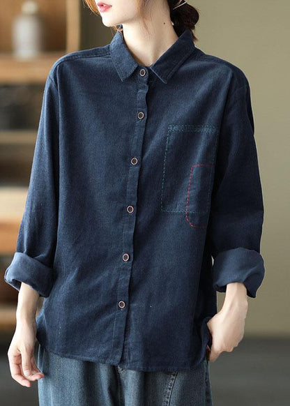 French Khaki Loose Embroideried Patchwork Fall Top Long Sleeve