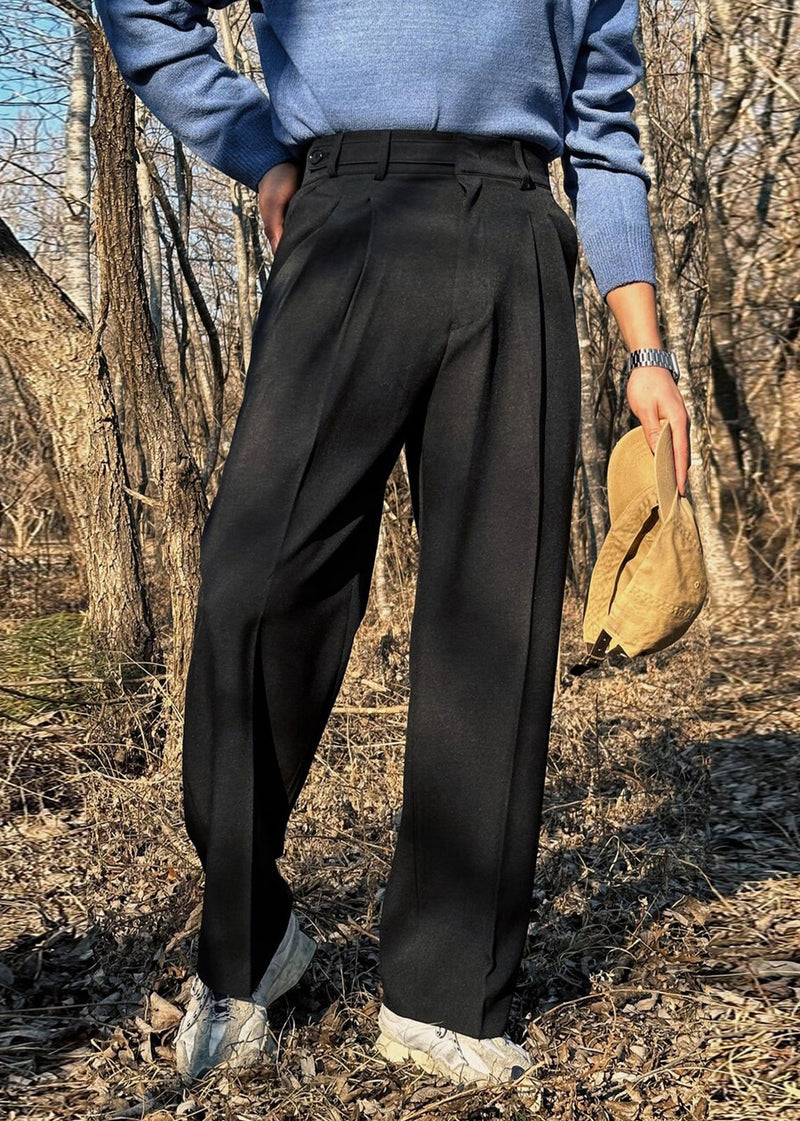 French Khaki Pockets High Waist Spandex Pants Fall