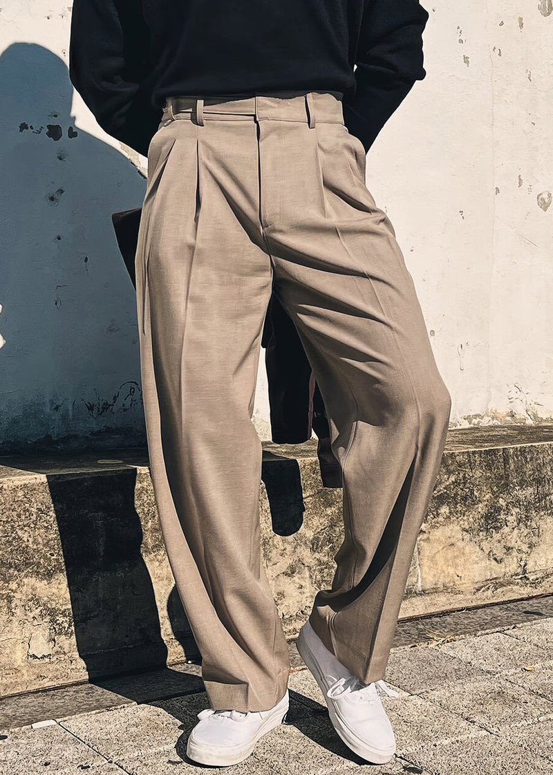 French Khaki Pockets High Waist Spandex Pants Fall