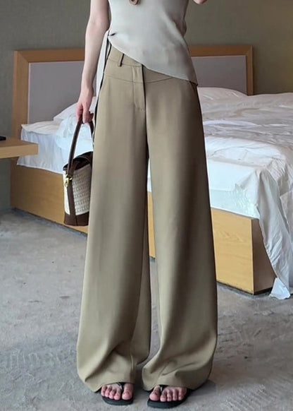 French Khaki Pockets High Waist Spandex Pants Fall