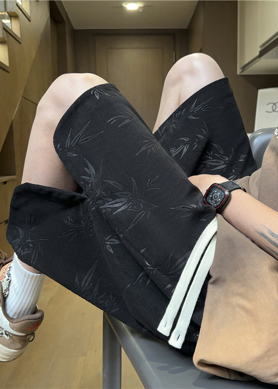 French Khaki Print Side Open Cotton Summer Shorts
