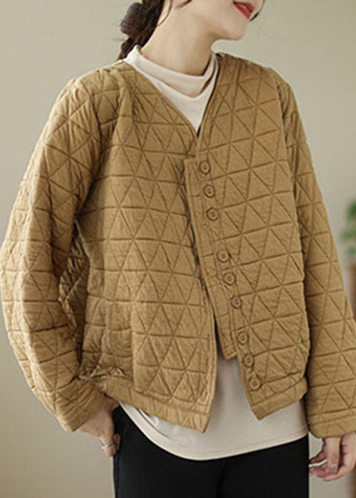 French Khaki Color Fine Cotton Filled Jackets Winter