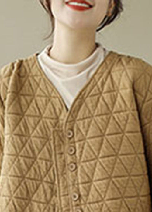 French Khaki Color Fine Cotton Filled Jackets Winter