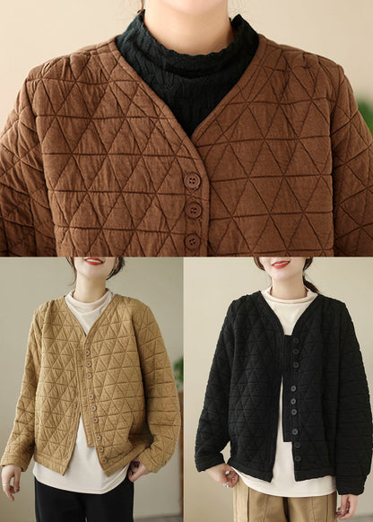 French Khaki Color Fine Cotton Filled Jackets Winter