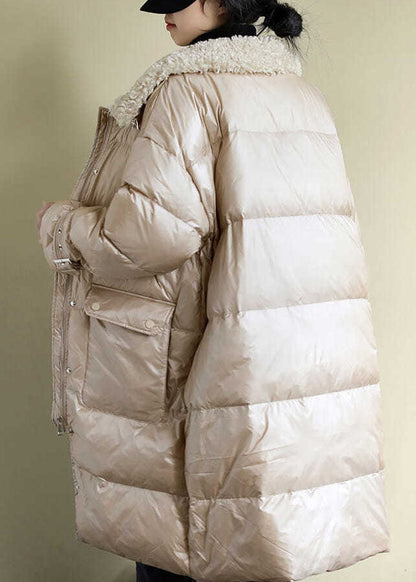 French Khaki Zip Up Fine Cotton Filled Thick Coats Winter