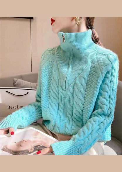 French Khaki Warm Patchwork Knit Pullover Spring