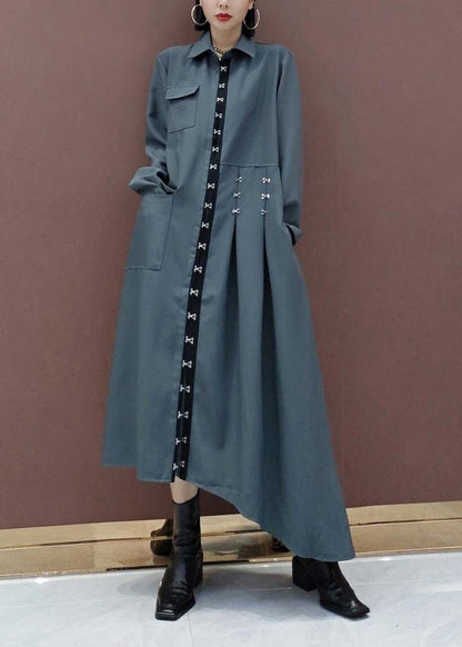 French Lapel Asymmetric Spring Tunic Design Gray Dress