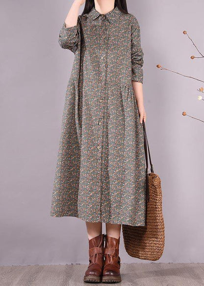 French Lapel Button Down Spring Ideas Blue Print Dress