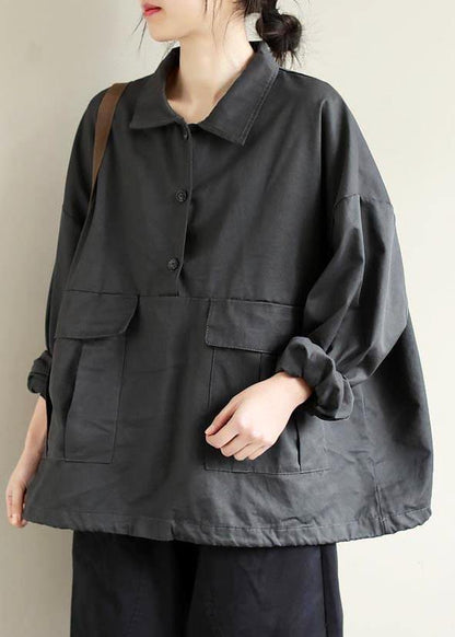 French Lapel Patchwork Spring Clothes For Women Photography Gray Blouses