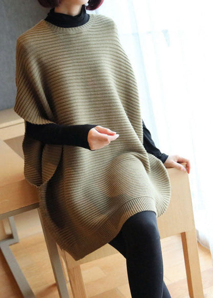 French Light Green O-neck Patchwork Fall Knit Knit Vest