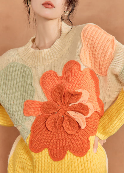 French Multicolor O-neck Knit Sweaters Spring