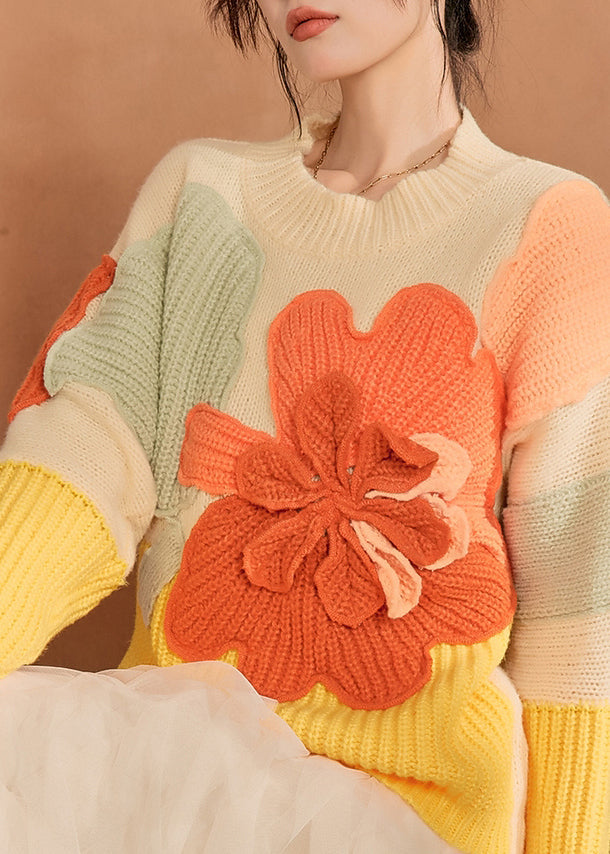 French Multicolor O-neck Knit Sweaters Spring