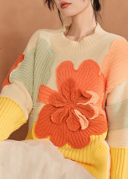 French Multicolor O-neck Knit Sweaters Spring