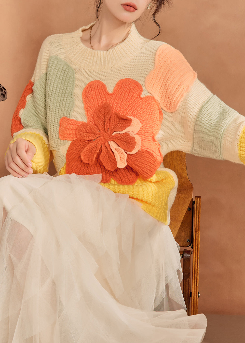 French Multicolor O-neck Knit Sweaters Spring