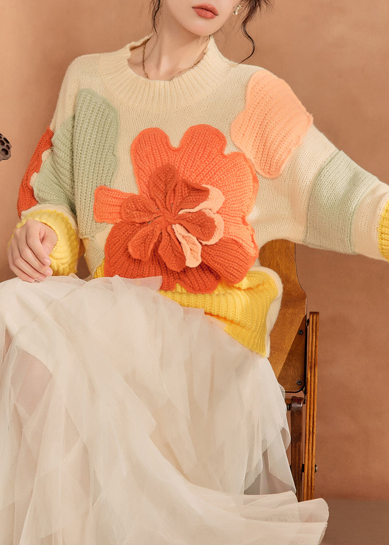 French Multicolor O-neck Knit Sweaters Spring